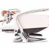 This image is a side view of the Slayer Steam X in bone beige, with dura-tex accents, 2 groups at traditional height and manual dosing controls.